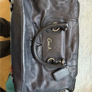 Coach Black Leather Duffel Bag with Classic Design